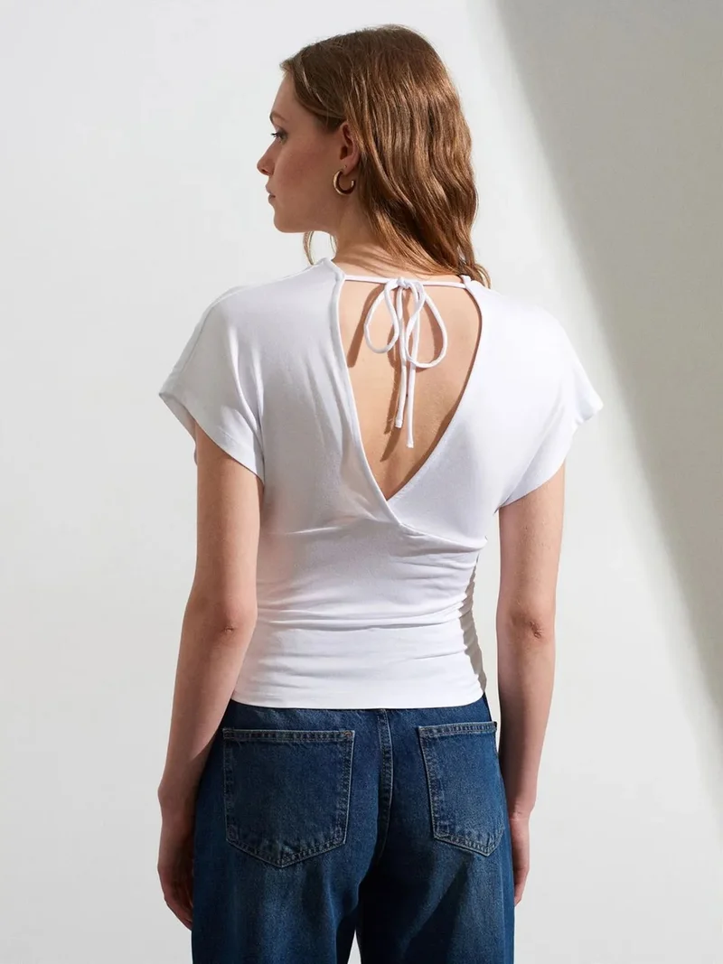 ديلفين DILVIN Slim Fit V-Neck Tie Detail Blouse
