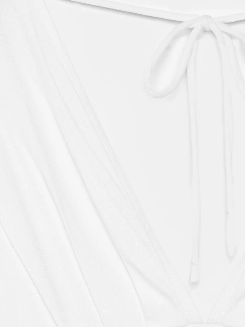 Dilvin White DILVIN Slim Fit V-Neck Tie Detail Blouse for Women | Best Price UAE