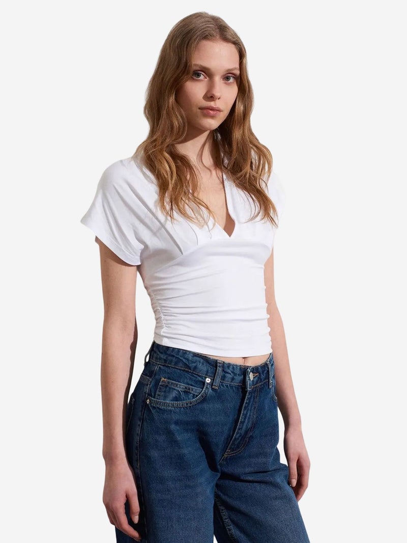 DILVIN Slim Fit V-Neck Tie Detail Blouse - Image 3
