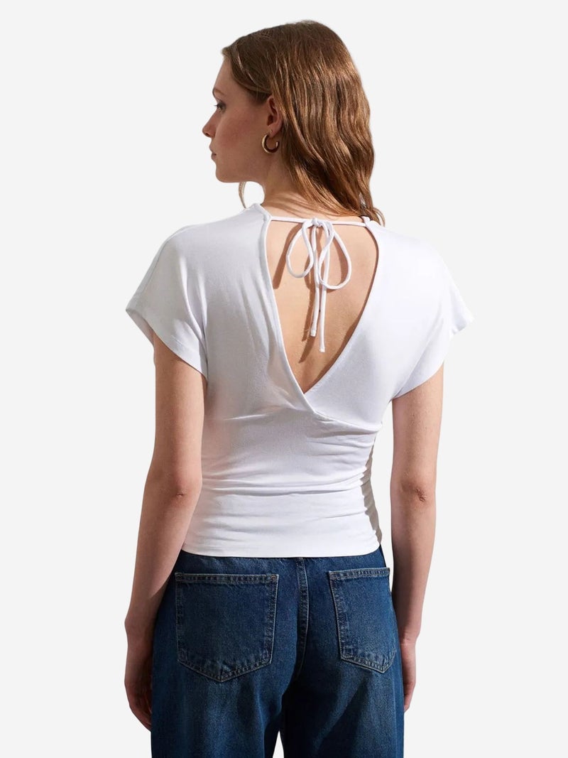 DILVIN Slim Fit V-Neck Tie Detail Blouse - Image 4