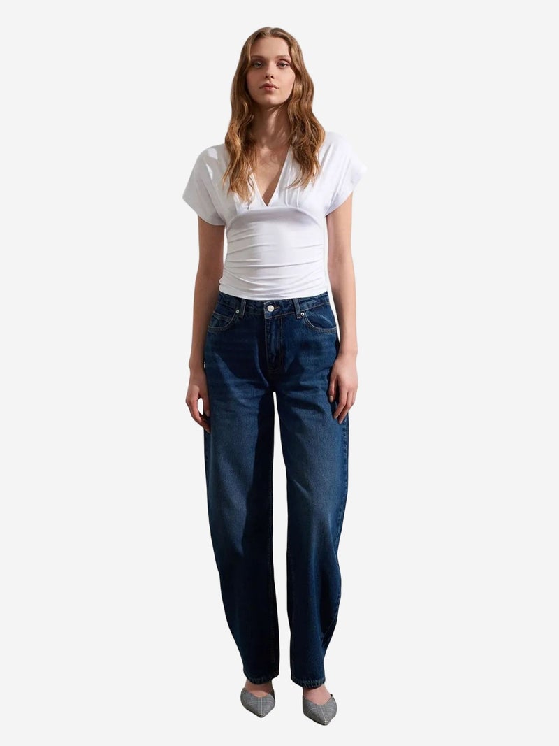 DILVIN Slim Fit V-Neck Tie Detail Blouse - Image 2