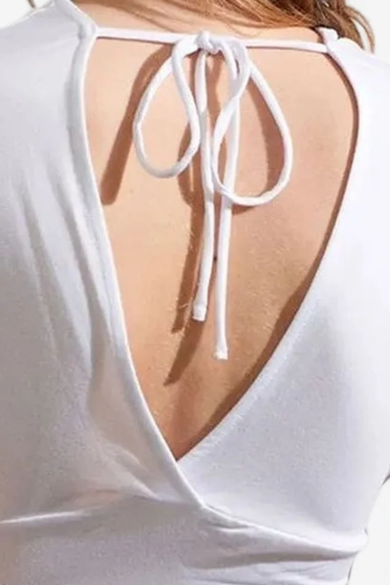 Dilvin White DILVIN Slim Fit V-Neck Tie Detail Blouse for Women | Best Price UAE