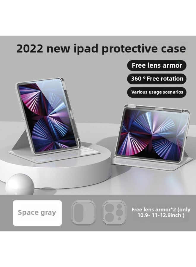 360-degree Rotating Transparent Acrylic Case Ipad Air6/5/11/10.9/10.2 Mini6 Anti-fall Protective Case Simple Design-Color:[Deep Space Grey] Rotate 360 Degrees♥Acrylic Backboard-Applicable Model:iPadPro2018/2020/2021/2022 Edition (12.9 Inches) - Image 1