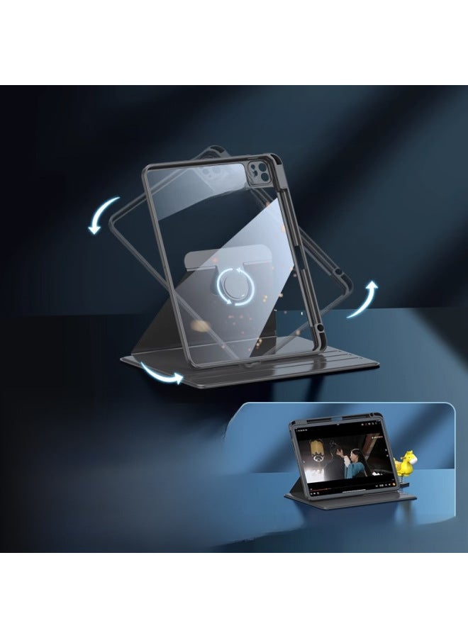 360-degree Rotating Transparent Acrylic Case Ipad Air6/5/11/10.9/10.2 Mini6 Anti-fall Protective Case Simple Design-Color:[Deep Space Grey] Rotate 360 Degrees♥Acrylic Backboard-Applicable Model:iPadPro2018/2020/2021/2022 Edition (12.9 Inches) - Image 3