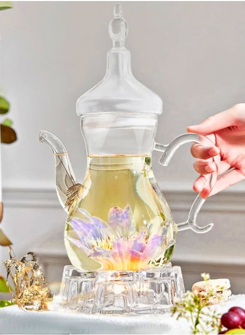 Arabic Tea Set – 1000ML Teapot with Heart-Shaped Warmer – Ideal Tea Set for Ramadan & Special Occasions, Elegant Tea Set