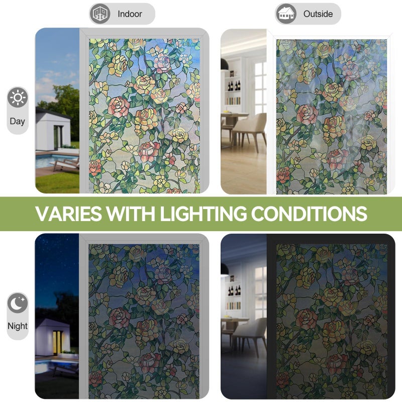 ADD.HERES Stained Glass Window Film, 3D Decorative Window Privacy Film for Bathroom,Front Door,Home, Sun Blocking Heat Control,Static Cling, The Beast's Rose 17.3inch x 47.2inch - Image 5