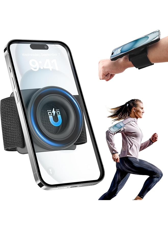 Green Tiger Running Phone Holder for iPhone [360° Rotatable & Upgrade Anti-Drop] Magnetic Wrist Phone Holder, Magsafe Armband Compatible with iPhone 16 Pro and Android - Black - Image 1