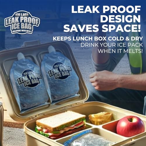 Ice Lock Leak Proof Ice Bag Reusable 1L (40 Ounces) - Premium Lunch Box Ice Packs Reusable -Refillable Collapsible Water Bottles (Pack of 2) - Image 4