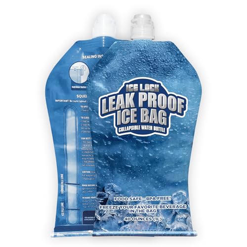 Ice Lock Leak Proof Ice Bag Reusable 1L (40 Ounces) - Premium Lunch Box Ice Packs Reusable -Refillable Collapsible Water Bottles (Pack of 2) - Image 1