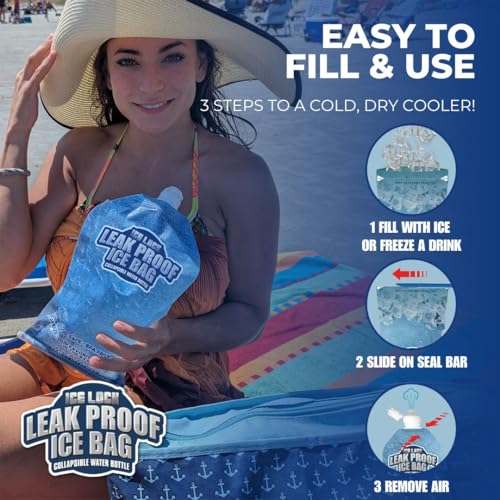 Ice Lock Leak Proof Ice Bag Reusable 1L (40 Ounces) - Premium Lunch Box Ice Packs Reusable -Refillable Collapsible Water Bottles (Pack of 2) - Image 2