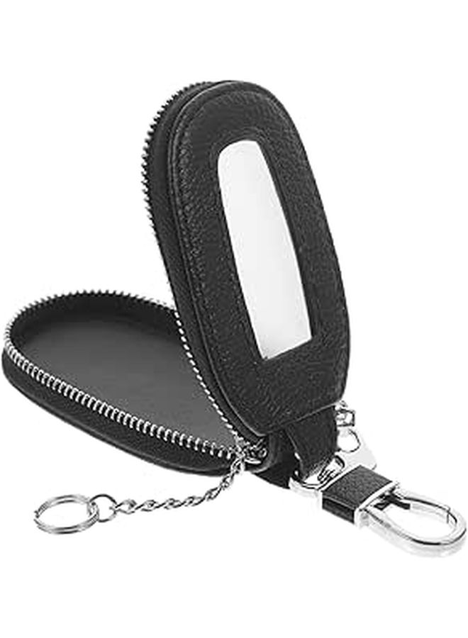 Genuine Leather Car Key Case Portable Zippered Key Holder Pouch For Men Women Compact Keychain Bag - Image 1