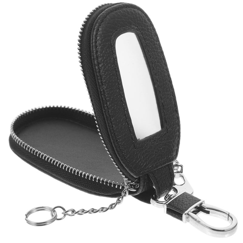 Genuine Leather Car Key Case Portable Zippered Key Holder Pouch For Men Women Compact Keychain Bag - Image 2