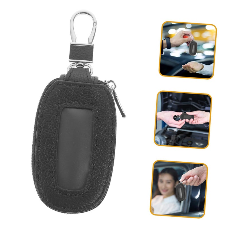 Genuine Leather Car Key Case Portable Zippered Key Holder Pouch For Men Women Compact Keychain Bag - Image 5
