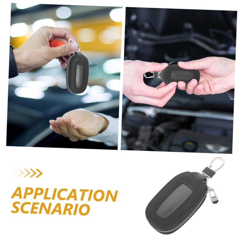 Genuine Leather Car Key Case Portable Zippered Key Holder Pouch For Men Women Compact Keychain Bag - Image 4