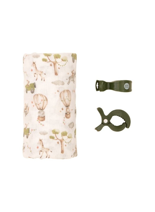 All4Ella Muslin & 2 Pram Peg Box Set - Monkey Carnival - Image 2