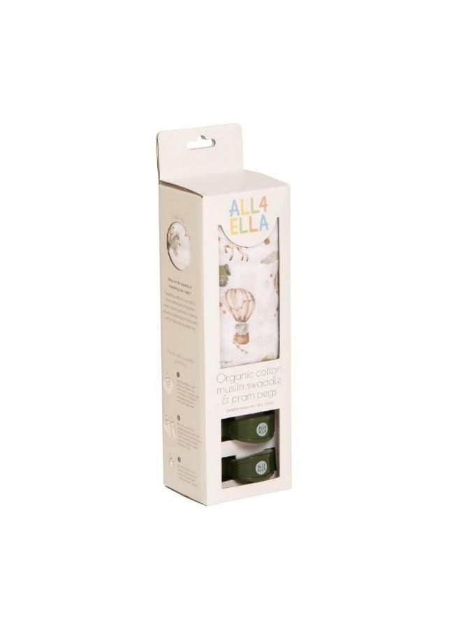 All4Ella Muslin & 2 Pram Peg Box Set - Monkey Carnival - Image 1