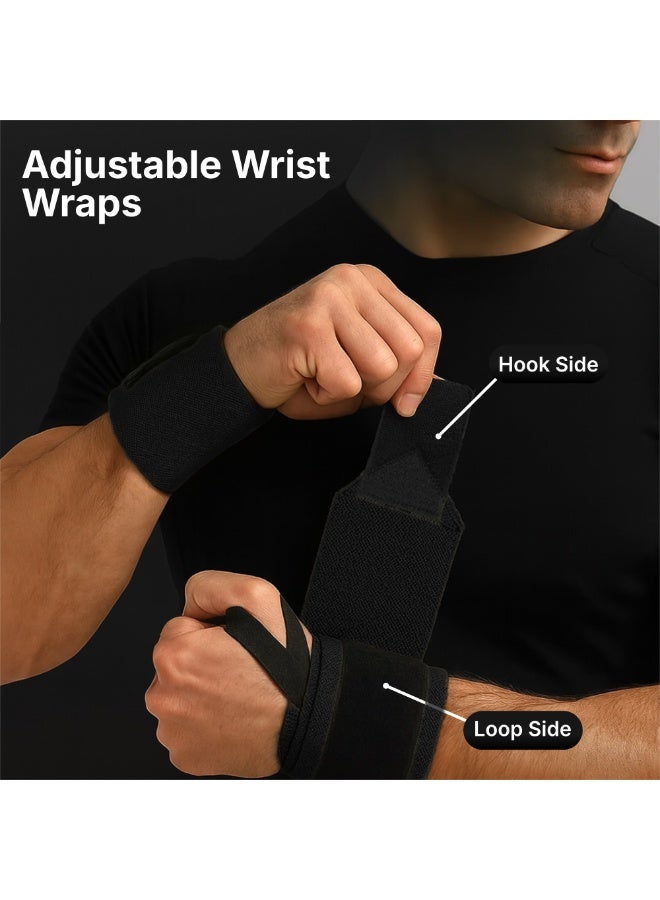HASTE Adjustable Wrist Support Wraps Gym Weightlifting - Thumb Loop Straps Men Women Wrist Band Protector - Black - Image 5