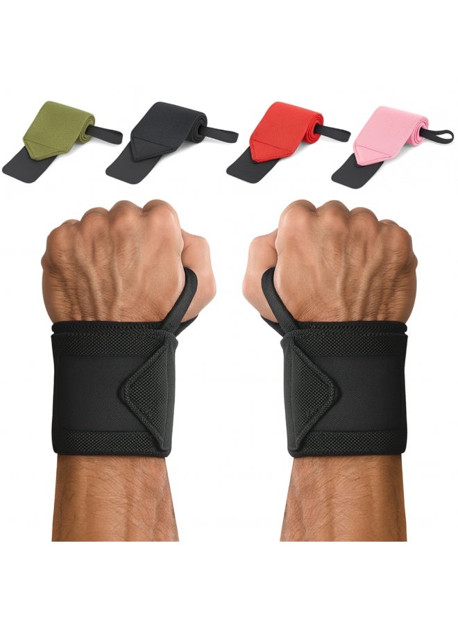 HASTE Adjustable Wrist Support Wraps Gym Weightlifting - Thumb Loop Straps Men Women Wrist Band Protector - Black - Image 1