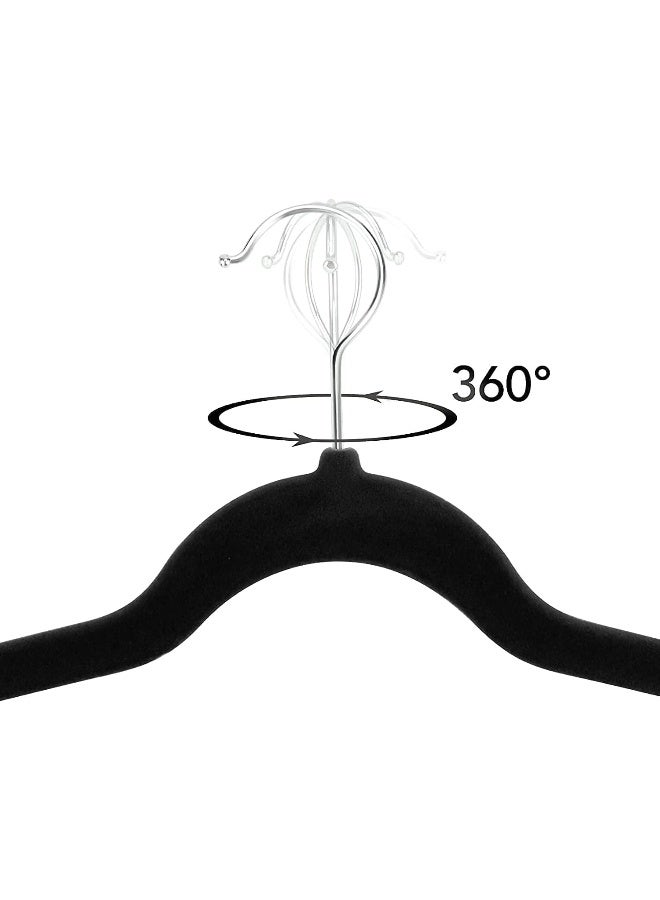 Red Dot Gift مجموعة هدايا ريد دوت® 10-حزمة شماعات مخملية للأطفال - شماعات ملابس حضانة غير قابلة للانزلاق للأطفال، خطاف دوار كروم 360 (أسود، 35 سم) - Image 3