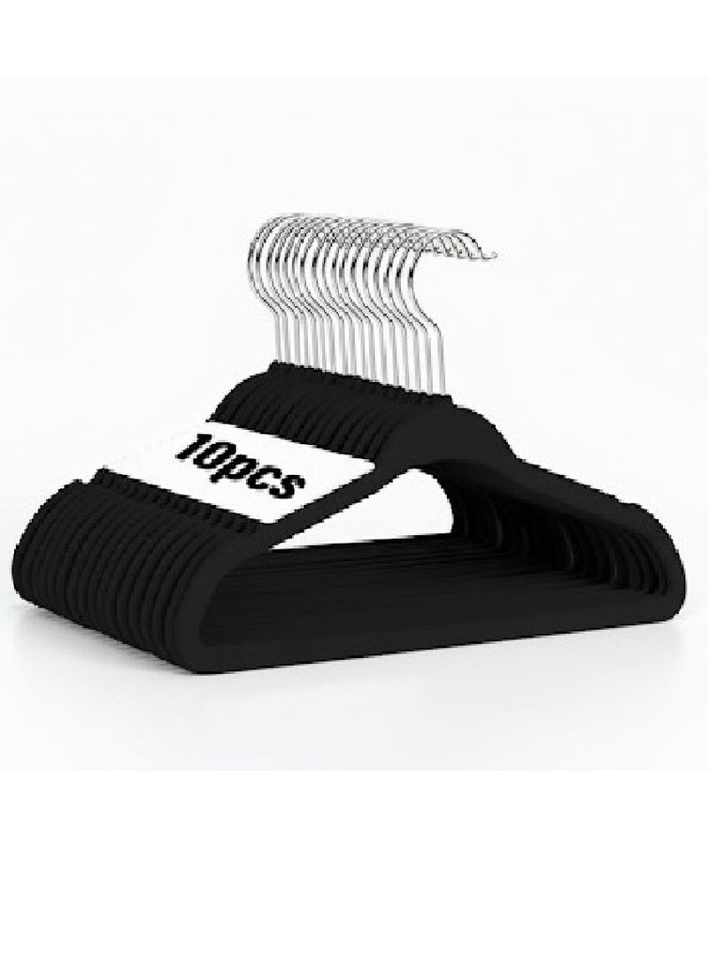 Red Dot Gift مجموعة هدايا ريد دوت® 10-حزمة شماعات مخملية للأطفال - شماعات ملابس حضانة غير قابلة للانزلاق للأطفال، خطاف دوار كروم 360 (أسود، 35 سم) - Image 1