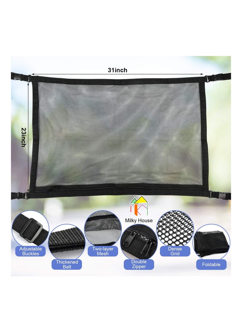 SYOSI Car Ceiling Storage Net, Universal Roof Net Bag, Car Roof Interior Sundries Mesh Cargo Net Breathable Adjustable with Zipper for Most Car SUV MPV Truck Plus Mounting Points