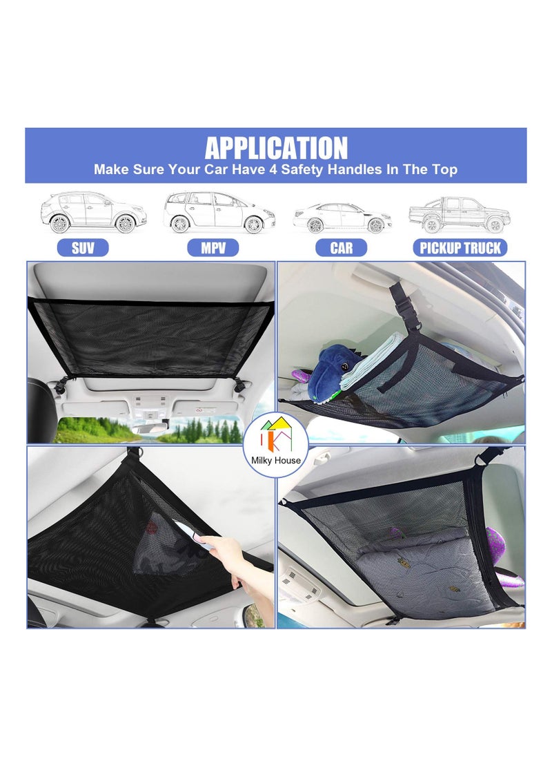 SYOSI Car Ceiling Storage Net, Universal Roof Net Bag, Car Roof Interior Sundries Mesh Cargo Net Breathable Adjustable with Zipper for Most Car SUV MPV Truck Plus Mounting Points