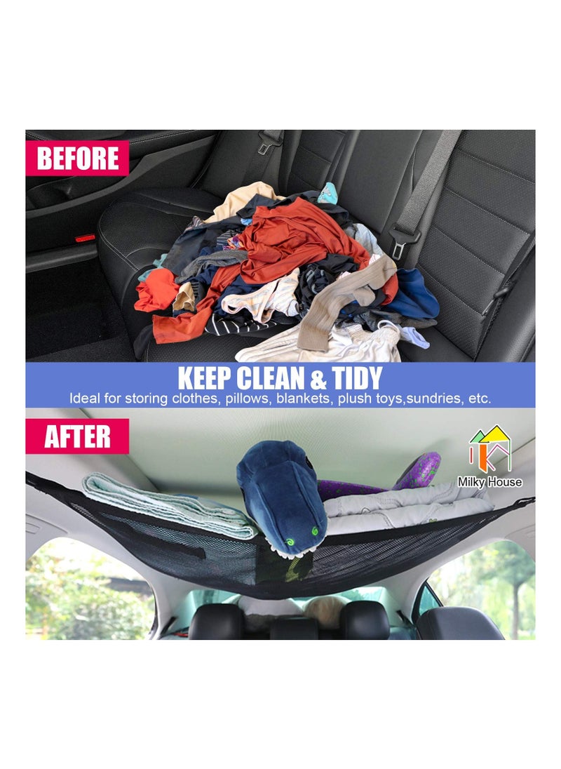 SYOSI Car Ceiling Storage Net, Universal Roof Net Bag, Car Roof Interior Sundries Mesh Cargo Net Breathable Adjustable with Zipper for Most Car SUV MPV Truck Plus Mounting Points