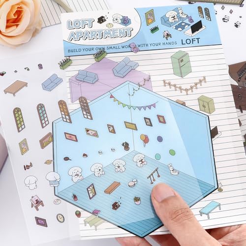 Draupnir ملصقات منزلية ثلاثية الأبعاد DIY، مجموعة 4 ملصقات ممتعة DIY لصنع منزلك الدافئ، سوبر ماركت، مقهى، بار موسيقي، ملصق مشهد كرتوني ثلاثي الأبعاد لطيف للكبار والأطفال لتخفيف التوتر وقضاء الوقت (SY1.0) - Image 5