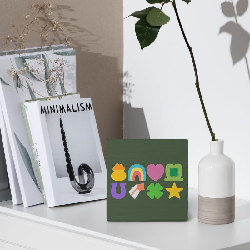Nvotell Lucky Charms Wooden Box Sign  St Patrick's Day Decorations  Lucky Charms Decorations  Lucky Shamrock Decor  St Patrick's Day Wood Block Signs for Home Office Desk Table Shelf Decor  5x5 Inch - Image 4