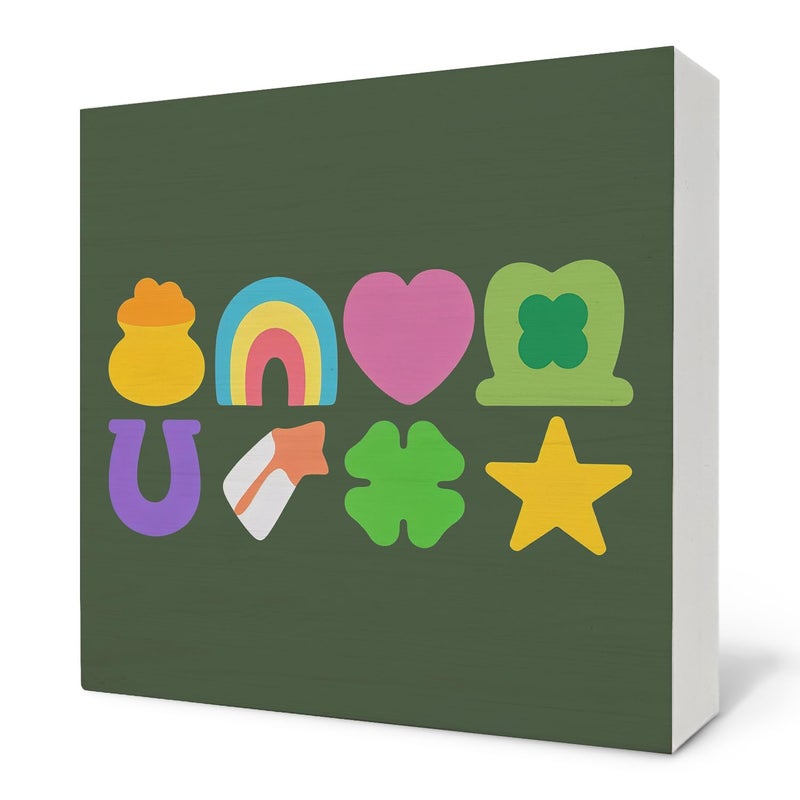 Nvotell Lucky Charms Wooden Box Sign  St Patrick's Day Decorations  Lucky Charms Decorations  Lucky Shamrock Decor  St Patrick's Day Wood Block Signs for Home Office Desk Table Shelf Decor  5x5 Inch - Image 1
