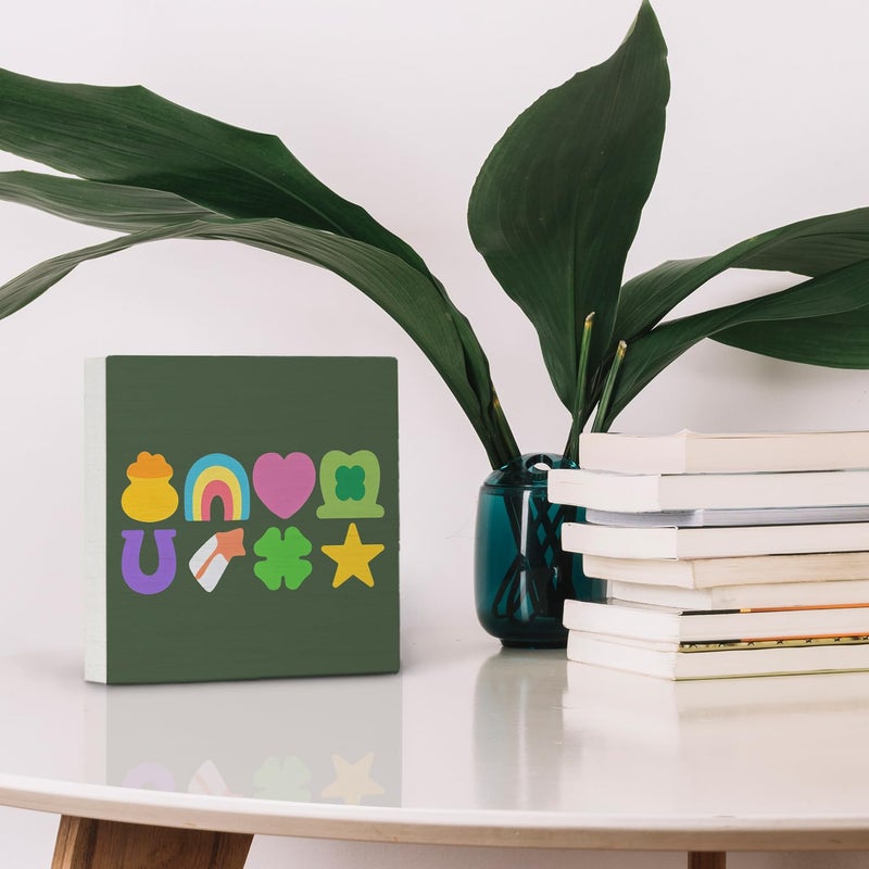 Nvotell Lucky Charms Wooden Box Sign  St Patrick's Day Decorations  Lucky Charms Decorations  Lucky Shamrock Decor  St Patrick's Day Wood Block Signs for Home Office Desk Table Shelf Decor  5x5 Inch - Image 3