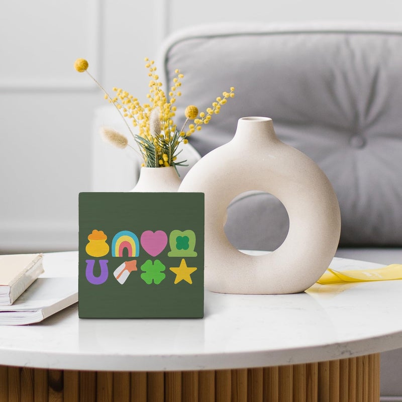Nvotell Lucky Charms Wooden Box Sign  St Patrick's Day Decorations  Lucky Charms Decorations  Lucky Shamrock Decor  St Patrick's Day Wood Block Signs for Home Office Desk Table Shelf Decor  5x5 Inch - Image 5