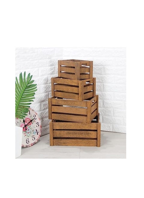 TOMSUN Wooden Storage Boxes Organizer Set of 4 Stackable Crates for Fruits and Vegetables