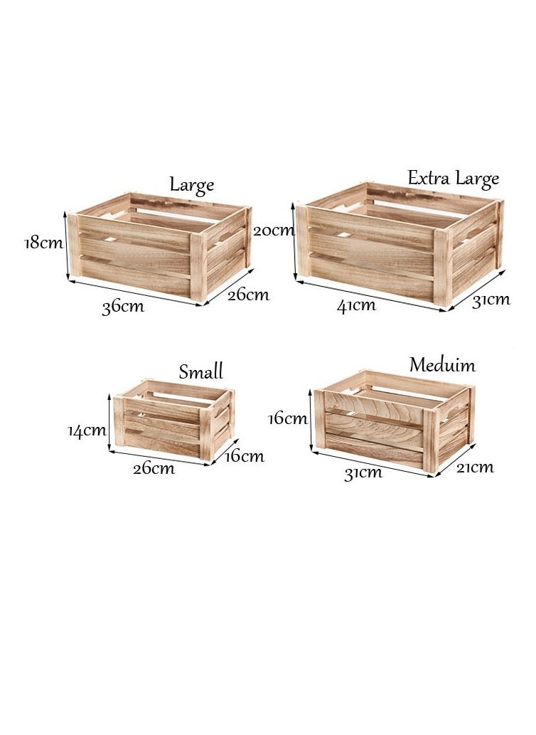 TOMSUN Wooden Storage Boxes Organizer Set of 4 Stackable Crates for Fruits and Vegetables