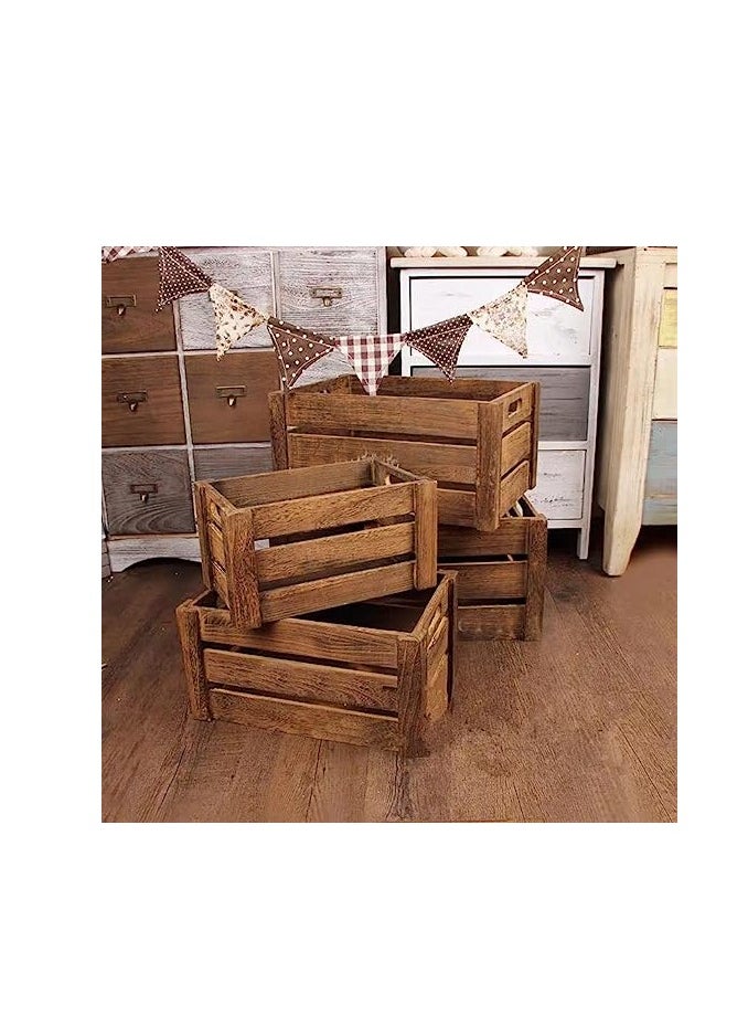 TOMSUN Wooden Storage Boxes Organizer Set of 4 Stackable Crates for Fruits and Vegetables