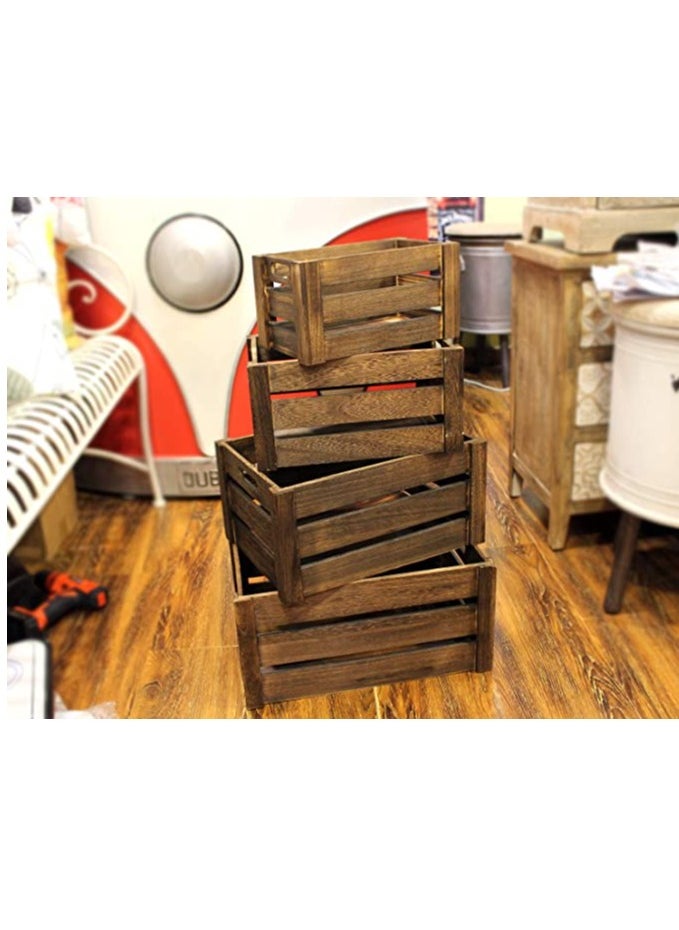 TOMSUN Wooden Storage Boxes Organizer Set of 4 Stackable Crates for Fruits and Vegetables