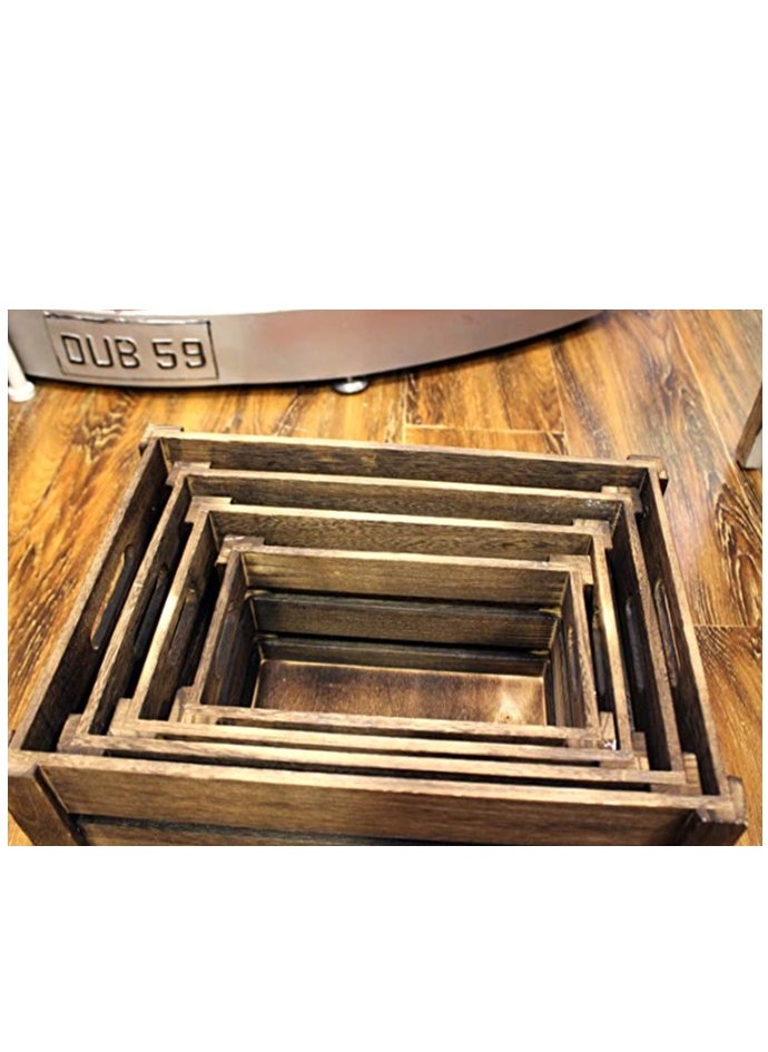 TOMSUN Wooden Storage Boxes Organizer Set of 4 Stackable Crates for Fruits and Vegetables