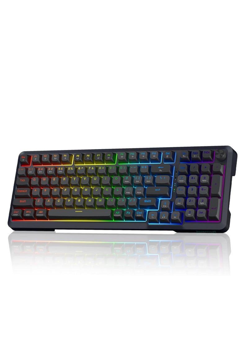 ريدراجون لوحة مفاتيح الألعاب الميكانيكية اللاسلكية K688-RGB-BRAGI PRO، لوحة مفاتيح RGB مثبتة على حشوة بثلاثة أوضاع مع مقبض الصوت، مفاتيح خطية مشحمة مسبقًا، بروفايل MDA، 98 مفتاحًا قابلاً للتبديل الساخن، لوحة مفاتيح كريمية لجهاز الكمبيوتر/اللوحة/إكس بوكس/PS4 - Image 1