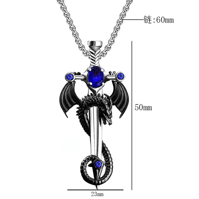 FUTIMELY Gothic Sword Dragon Necklace Vintage Wrapped Cross Pendant Punk Zircon Halloween Dark Gothic Jewelry for Men Women (Blue) - Image 3