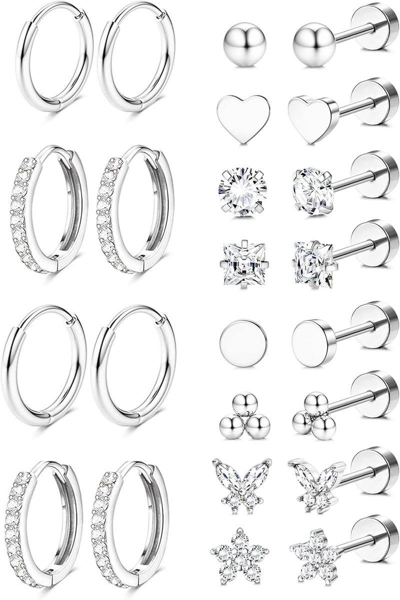 Jstyle Stable base Ear jewellery for sensitive ears, hypoallergenic surgical steel, 14K gold, flat back, women, men, small stainless steel stud ring, cartilage set, various piercings Multi item matching - Image 1