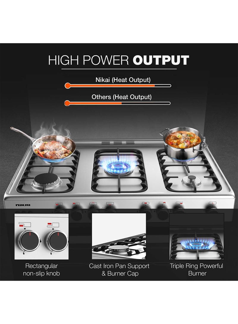 NIKAI 90x60cm 5 Burner FreestAnding Gas Cooker With Original Italian oven And grill, Full safety, Auto-Ignition For Burners, Grill And oven, Cast Iron Pan Supports, Timer, Turnspit, Made in Egypt U6090EG Silver - Image 4