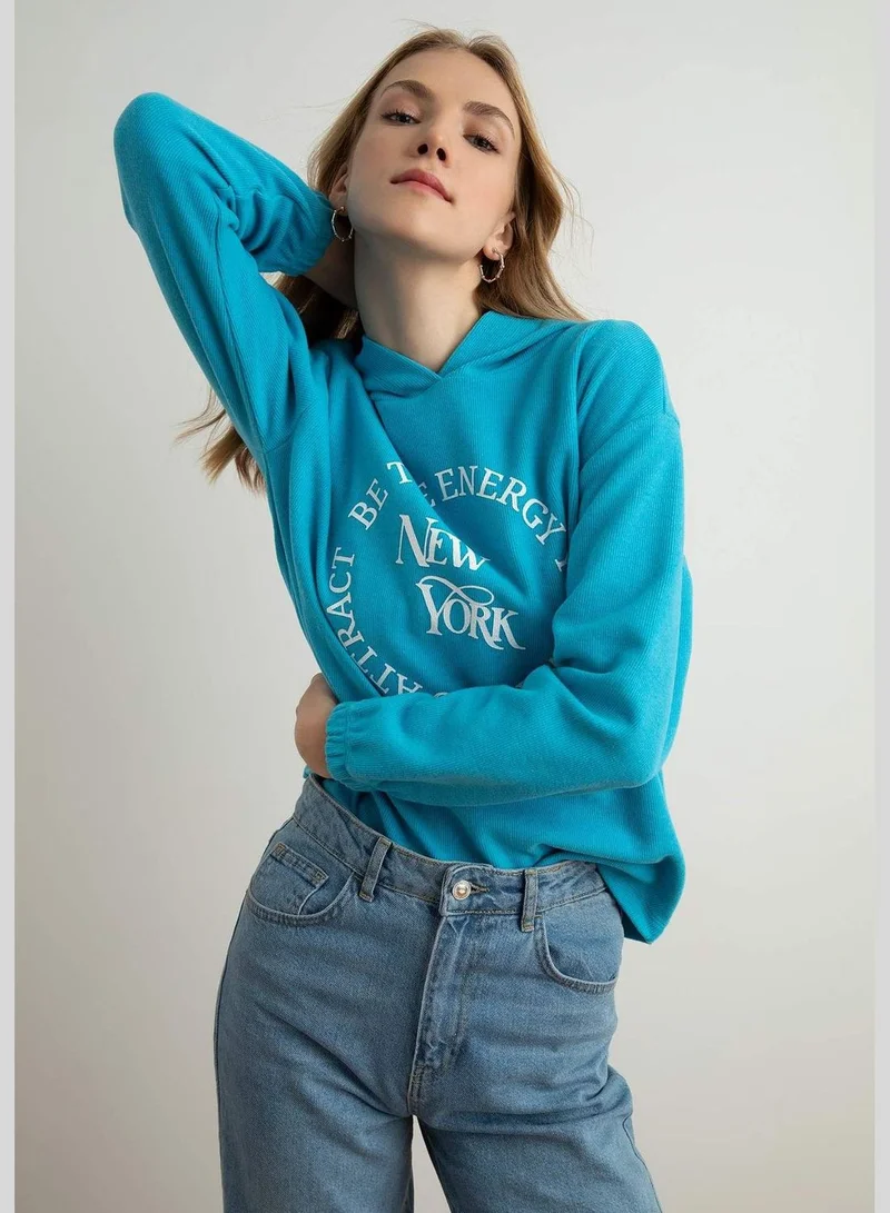 DeFacto Woman Regular Fit Hooded Long Sleeve Knitted Sweatshirt