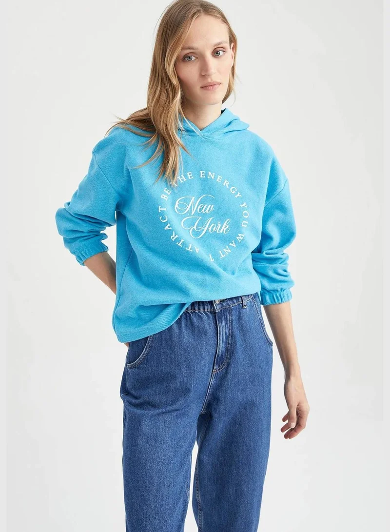 DeFacto Woman Regular Fit Hooded Long Sleeve Knitted Sweatshirt