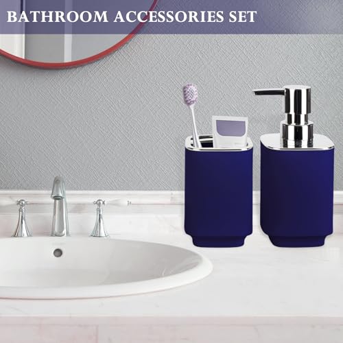 RRM Navy Blue Bathroom Accessories 2 Pieces, Soap Dispenser and Toothbrush Holder Set for Boho Bathroom - Image 4