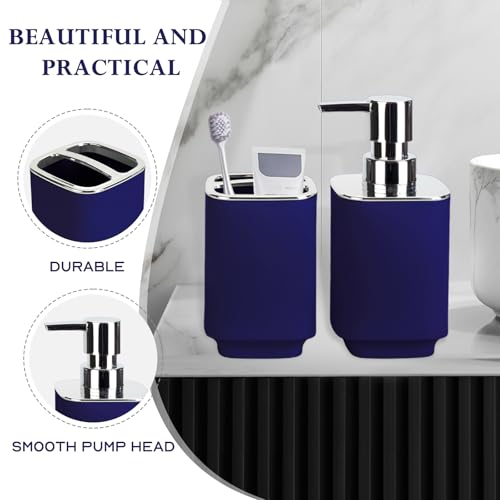 RRM Navy Blue Bathroom Accessories 2 Pieces, Soap Dispenser and Toothbrush Holder Set for Boho Bathroom - Image 5
