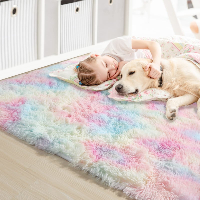 Amdrebio Rainbow Fluffy Rugs for Girls Bedroom  4x6 Rug  Unicorn Room Decor  Pastel Area Rug for Kids  Shag Carpet for Nursery  Soft Play Mat for Baby  Fuzzy Rug for Living Room  Plush Throw Rug for Playroom - Image 2