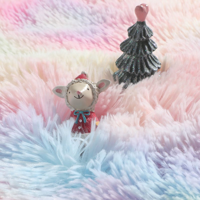 Amdrebio Rainbow Fluffy Rugs for Girls Bedroom  4x6 Rug  Unicorn Room Decor  Pastel Area Rug for Kids  Shag Carpet for Nursery  Soft Play Mat for Baby  Fuzzy Rug for Living Room  Plush Throw Rug for Playroom - Image 3