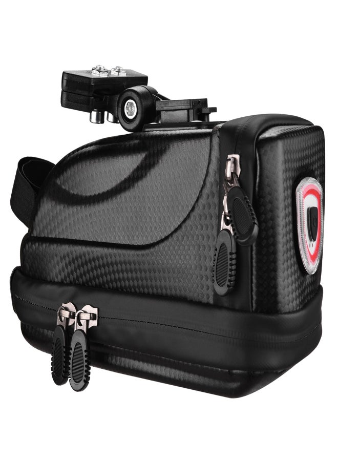 Generic Hard Shell Bicycle Saddle Bag with Taillight & Rain Cover Waterproof Bicycle Storage Bag Cycling Rear Seat Post Bag Solid Tail Rear Bag  - Image 1