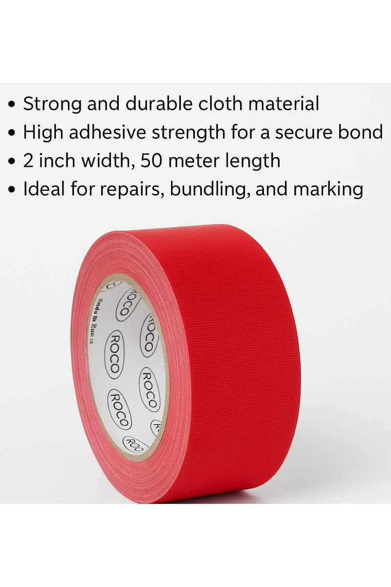 ROCO Cloth Tape – Red, Heavy-Duty, 2 Inch x 25 Meters, Multipurpose Adhesive Roll for Repair & Packaging - Image 2