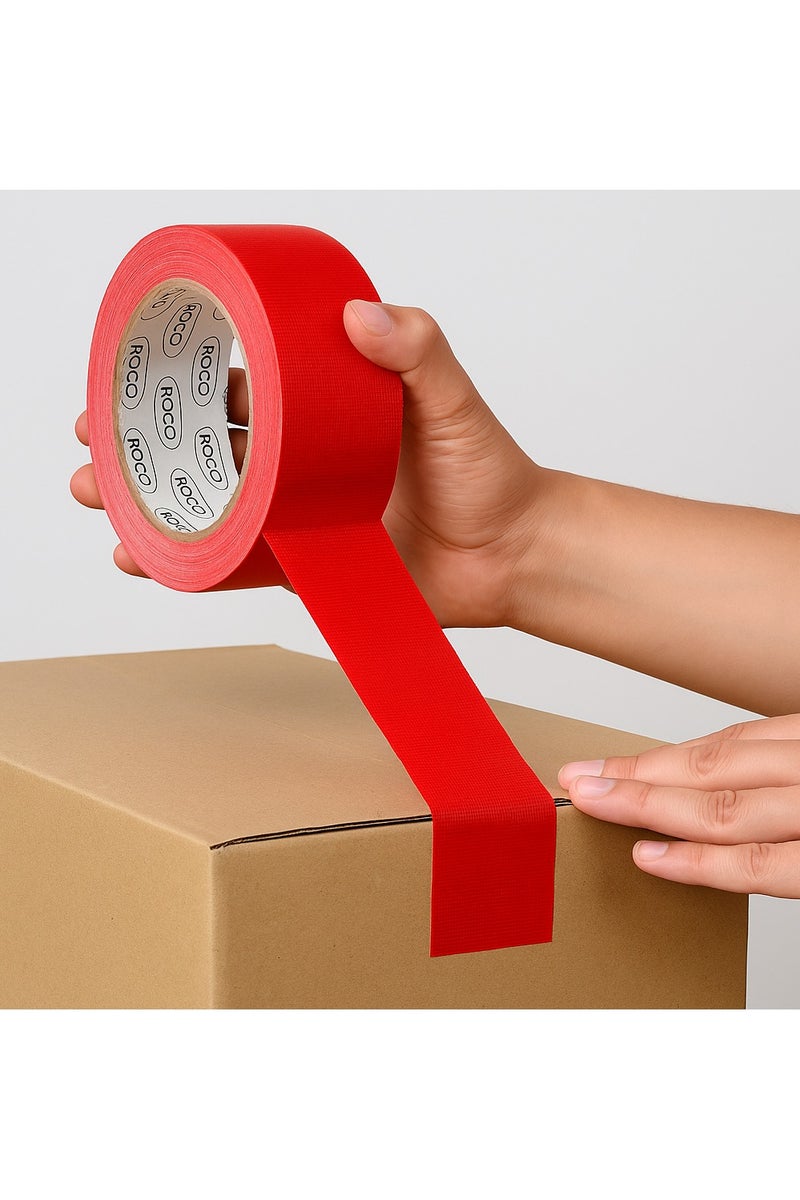 ROCO Cloth Tape – Red, Heavy-Duty, 2 Inch x 25 Meters, Multipurpose Adhesive Roll for Repair & Packaging - Image 3